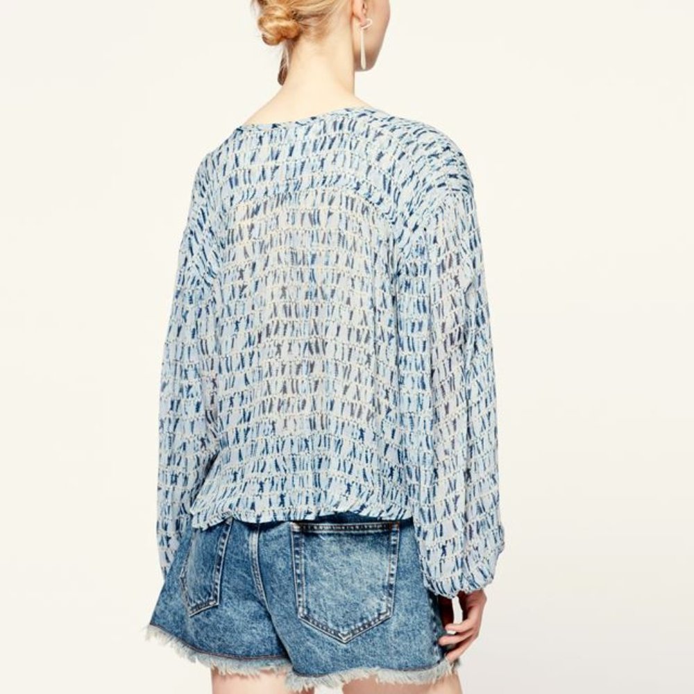 Blue Patterned Women's Blouse - Picture 3 of 10